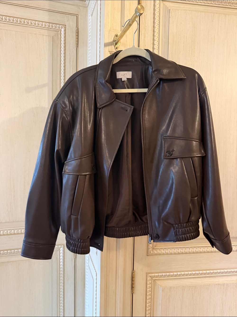 LOFT Brown Faux Leather Bomber Jacket